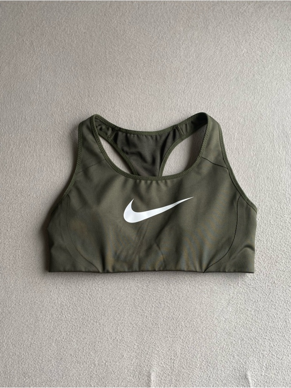 Nike Olive Green Racerback Sports Bra with White Swoosh